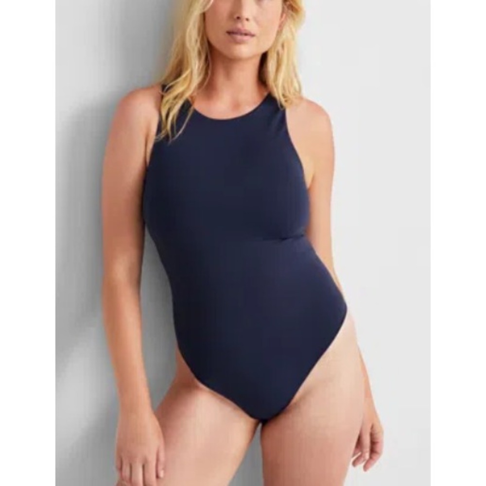 State of Day Womens Size Medium Seamless Thong Bodysuit in Navy Dawn Blue 2355